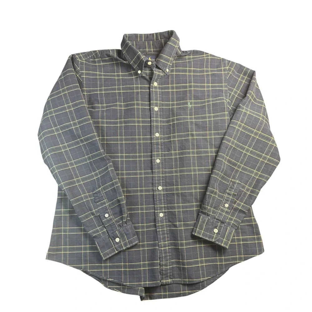 Ralph Lauren Shirt Mens Extra Large Blue Plaid Button Down‎ Custom Fit Pony Logo